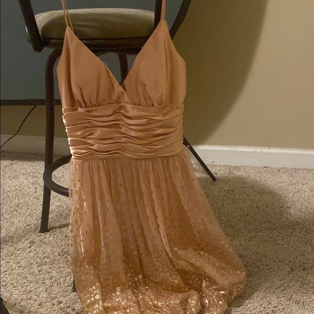 Morgan & Co. Peach Ruched Spaghetti Strap Dress